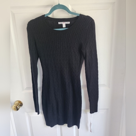 Black Cable Knit Angora Blend Sweater Dress Size Medi NWT - Picture 1 of 6